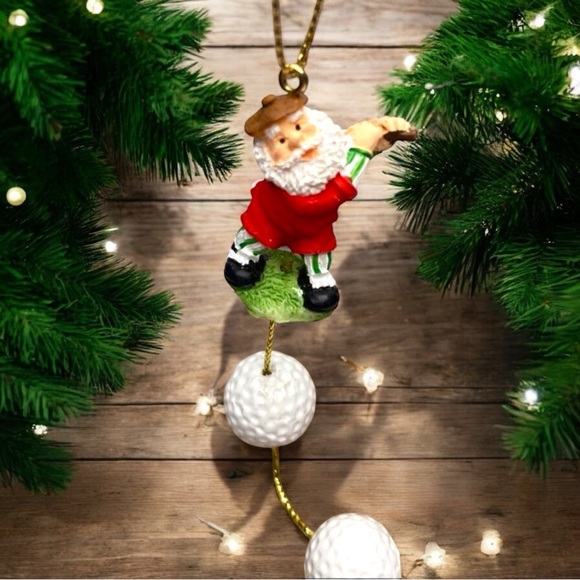 Golfing Santa w/ Dangling Golf Balls Christmas Ornament - Picture 2 of 6